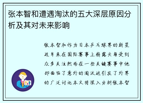 张本智和遭遇淘汰的五大深层原因分析及其对未来影响